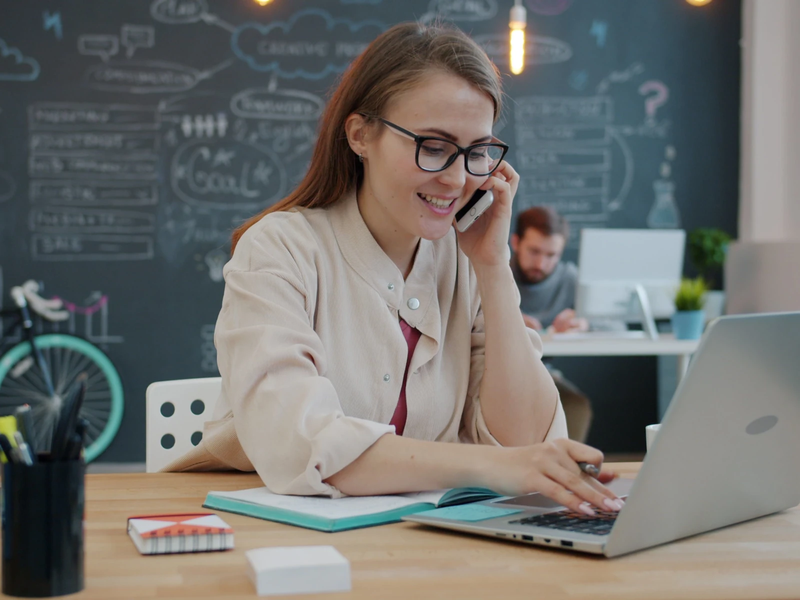 a woman on the phone