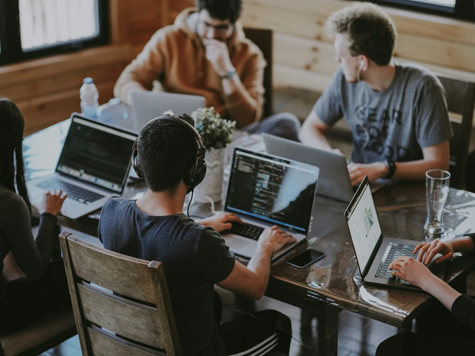 a group of people in an office
